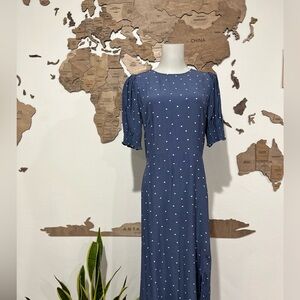 LOFT Light Blue Short Sleeve Dress with white Polka Dots(hearts)